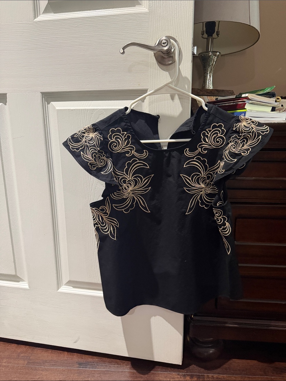 Express Black Top with Cream Floral Embroidery